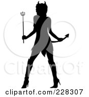 Royalty Free RF Clipart Illustration Of A Silhouetted Black Woman In A Devil Halloween Costume