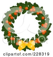 Poster, Art Print Of Holly Christmas Wreath With A Golden Bow
