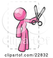 Poster, Art Print Of Pink Lady Character Snipping Out A Coupon With A Pair Of Scissors Before Going Shopping