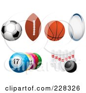 Poster, Art Print Of Digital Collage Of Soccer Football Basketball Rugby Lottery And Bowling Balls