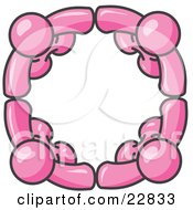 Poster, Art Print Of Four Pink People Standing In A Circle And Holding Hands For Teamwork And Unity