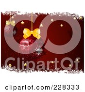 Royalty Free RF Clipart Illustration Of A Red Christmas Background With Mosaic Baubles And Gold Bows Stars And Snow Grunge