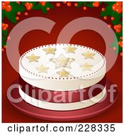Royalty Free RF Clipart Illustration Of A Starry Christmas Cake On Red With Holly And Berries