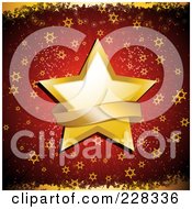 Royalty Free RF Clipart Illustration Of A Golden Christmas Star With A Blank Banner Over Red With Golden Grunge