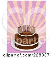 Poster, Art Print Of Tiered Chocolate Cake With Pink Birthday Candles Over Pink And Yellow Rays