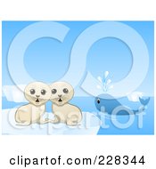 Royalty Free RF Clipart Illustration Of Two Cute Seal Pups And A Lone Whale In The Arctic by elaineitalia