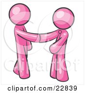 Clipart Illustration Of A Pink Man Wearing A Tie Shaking Hands With Another Upon Agreement Of A Business Deal