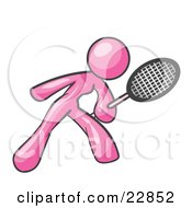 Clipart Illustration Of A Pink Woman Preparing To Hit A Tennis Ball With A Racquet