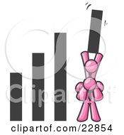 Clipart Illustration Of A Pink Man On Another Mans Shoulders Holding Up A Bar In A Graph by Leo Blanchette