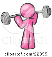 Clipart Illustration Of A Pink Man Lifting A Barbell While Strength Training