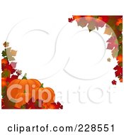 Poster, Art Print Of Horizontal Border Of Autumn Leaves And Three Pumpkins Around White Copyspace