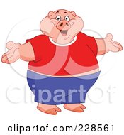 Poster, Art Print Of Fat Pig Wearing Clothes Standing Upright With Open Arms