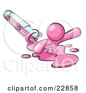 Poster, Art Print Of Pink Man Emerging From Spilled Chemicals Pouring Out Of A Glass Test Tube In A Laboratory