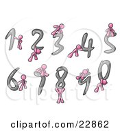 Clipart Illustration Of Pink Men With Numbers 0 Through 9