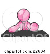 Clipart Illustration Of A Pink Businessman Seated At A Desk During A Meeting by Leo Blanchette