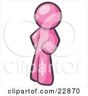 Clipart Illustration Of A Pink Man Standing With His Hands On His Hips by Leo Blanchette