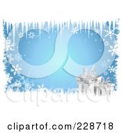 Poster, Art Print Of Icicles Hanging Down Over Silver Christmas Presents And Snow Grunge On Blue
