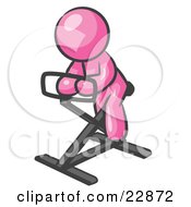 Poster, Art Print Of Pink Man Exercising On A Stationary Bicycle