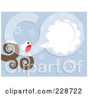 Poster, Art Print Of Cute Robin Bird Perched On A Swirl Branch With A Word Balloon Over Snowflakes And Blue Lines
