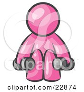 Poster, Art Print Of Pink Man Lifting Dumbells While Strength Training