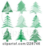 Poster, Art Print Of Digital Collage Of Green Scribble Styled Christmas Trees