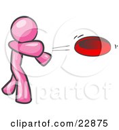 Clipart Illustration Of A Pink Man Tossing A Red Flying Disc Through The Air For Someone To Catch