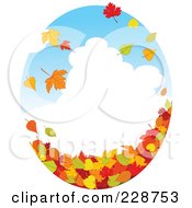 Poster, Art Print Of Oval Design With A Cloudy Sky And Autumn Leaves