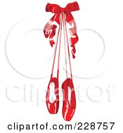 Royalty Free RF Clipart Illustration Of A Pair Of Red Satin Ballet Slippers Hanging With A Bow by Pushkin