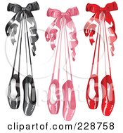 Digital Collage Of Pairs Of Black Pink And Red Satin Ballet Slippers Hanging With Bows