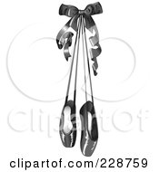 Royalty Free RF Clipart Illustration Of A Pair Of Black Satin Ballet Slippers Hanging With A Bow
