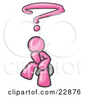 Clipart Illustration Of A Confused Pink Business Man With A Questionmark Over His Head