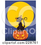 Royalty Free RF Clipart Illustration Of A Cute Black Kitten With A Jackolantern 3 by Pushkin