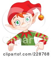 Poster, Art Print Of Christmas Elf Holding A Blank Sign