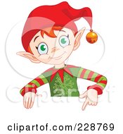 Poster, Art Print Of Christmas Elf Holding And Pointing To A Blank Sign