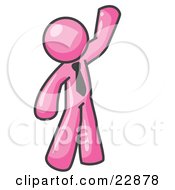 Poster, Art Print Of Friendly Pink Man Greeting And Waving