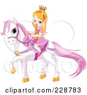 Poster, Art Print Of Cute Princess Riding On A White Pony