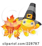 Pilgrim Sun Character Holding Out Leaves