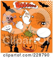 Royalty Free RF Clipart Illustration Of A Digital Collage Of Halloween Comic Icons On Orange