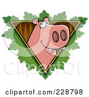 Poster, Art Print Of Hippo Face Over A Safari Triangle With Leaves