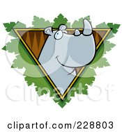 Poster, Art Print Of Rhino Face Over A Safari Triangle With Leaves