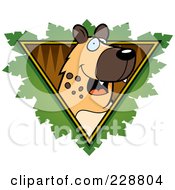 Hyena Face Over A Safari Triangle With Leaves