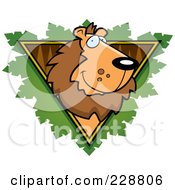 Poster, Art Print Of Lion Face Over A Safari Triangle With Leaves
