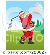 Poster, Art Print Of Santa Swinging A Golf Club On A Course