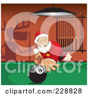Poster, Art Print Of Santa Leaning Over A Billiards Table A Shadow Of Rudolph On The Wall