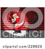 Poster, Art Print Of Santa Getting Caught Spray Painting Graffiti On A Brick Wall A Reindeer Running Away