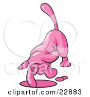 Clipart Illustration Of A Pink Tick Hound Dog Digging A Hole by Leo Blanchette