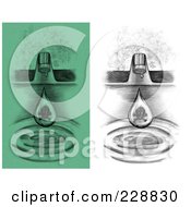 Poster, Art Print Of Digital Collage Of Sketched Green And Black And White Water Drops Dripping From A Sink Faucet