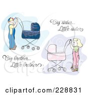 Poster, Art Print Of Digital Collage Of A Big Brother And Big Sister Pushing Prams With Text