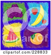 Poster, Art Print Of Digital Collage Of Painted Fruits On Blue