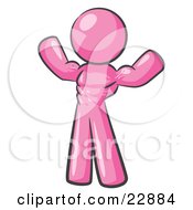 Clipart Illustration Of A Pink Bodybuilder Man Flexing His Muscles And Showing The Definition In His Abs Chest And Arms